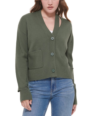 Calvin Klein Jeans Cardigan Feminino com Decote em V e Recorte Verde Tamanho GG