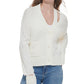 Calvin Klein Cardigan Feminino com Decote em V e Recorte, Branco, Tamanho Grande