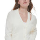 Calvin Klein Cardigan Feminino com Decote em V e Recorte, Branco, Tamanho Grande