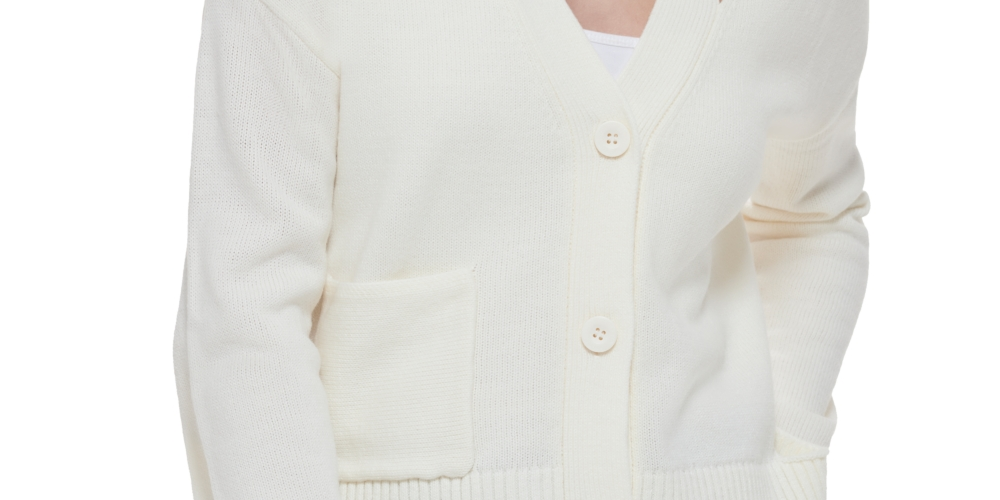 Calvin Klein Jeans Cardigan Feminino com Recorte e Gola V Branco Tamanho P