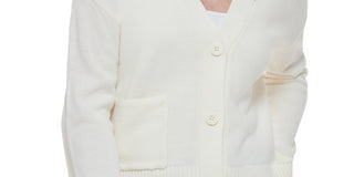 Calvin Klein Jeans Cardigan Feminino com Recorte e Gola V Branco Tamanho P