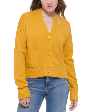 Cardigan Calvin Klein Feminino com Decote em V e Recorte, Amarelo, Tamanho XS