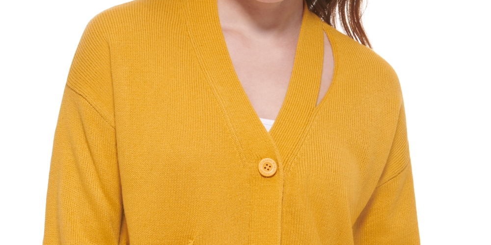 Cardigan Calvin Klein Feminino com Decote em V e Recorte, Amarelo, Tamanho XS