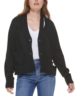 Calvin Klein Cardigan Feminino com Decote em V e Recorte Preto Tamanho Grande