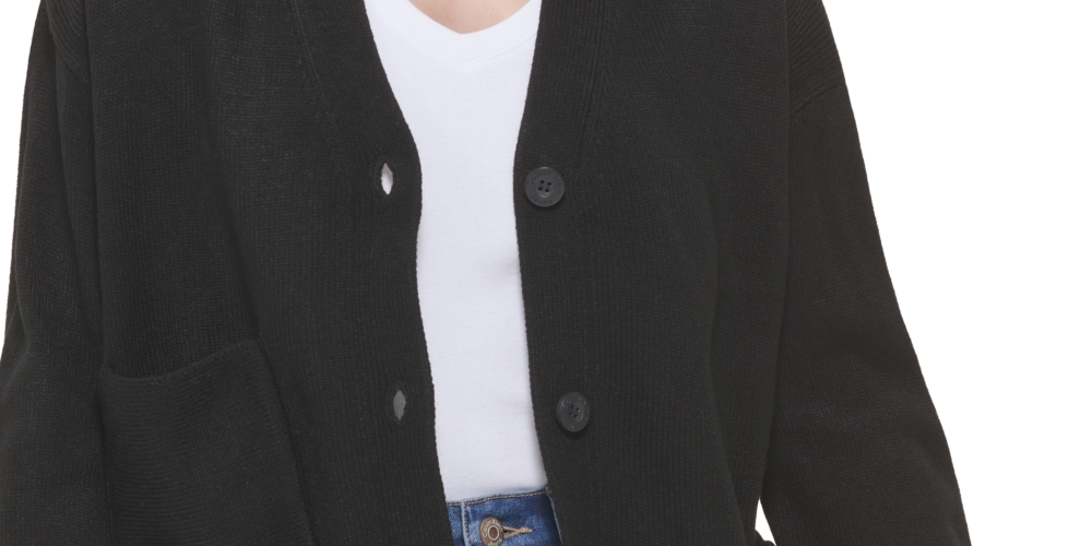 Cardigan feminino Calvin Klein com recorte e decote em V, preto, tamanho médio