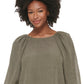 Blusa feminina Calvin Klein com manga lanterna texturizada, verde, tamanho médio