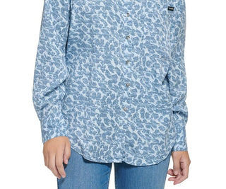 Calvin Klein Jeans Camisa Boyfriend Feminina Manga Longa Estampa Animal Cinza Tamanho Médio