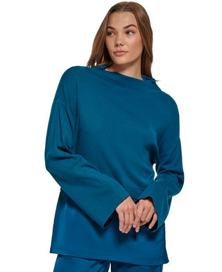Calvin Klein Women's Mock Neck Mixed Media Layered Sweater Green Size Small