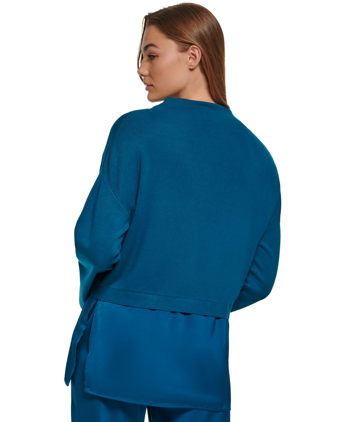 Calvin Klein Suéter Feminino Gola Falsa com Camadas e Técnicas Mistas Verde Tamanho P