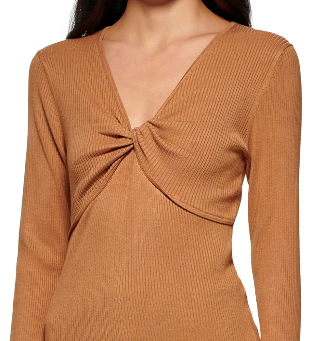 Suéter Calvin Klein Feminino Canelado Frontal Torcido Marrom Tamanho P