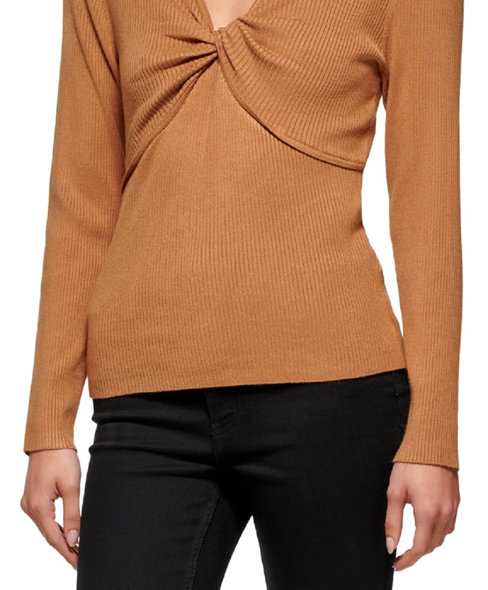 Suéter Calvin Klein Feminino Canelado Frontal Torcido Marrom Tamanho P