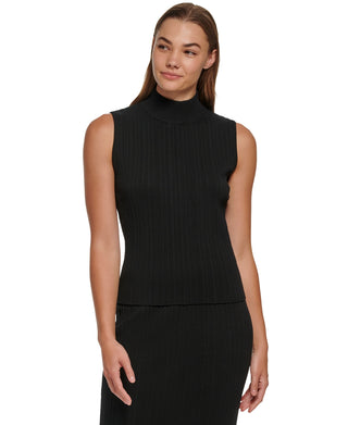 Calvin Klein Women's Sleeveless Ribbed Mock Neck Sweater Black Size Medium