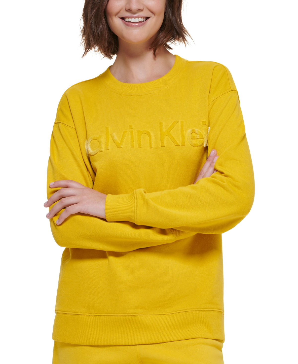 Calvin Klein Moletom Feminino com Logotipo Bordado Amarelo Tamanho M
