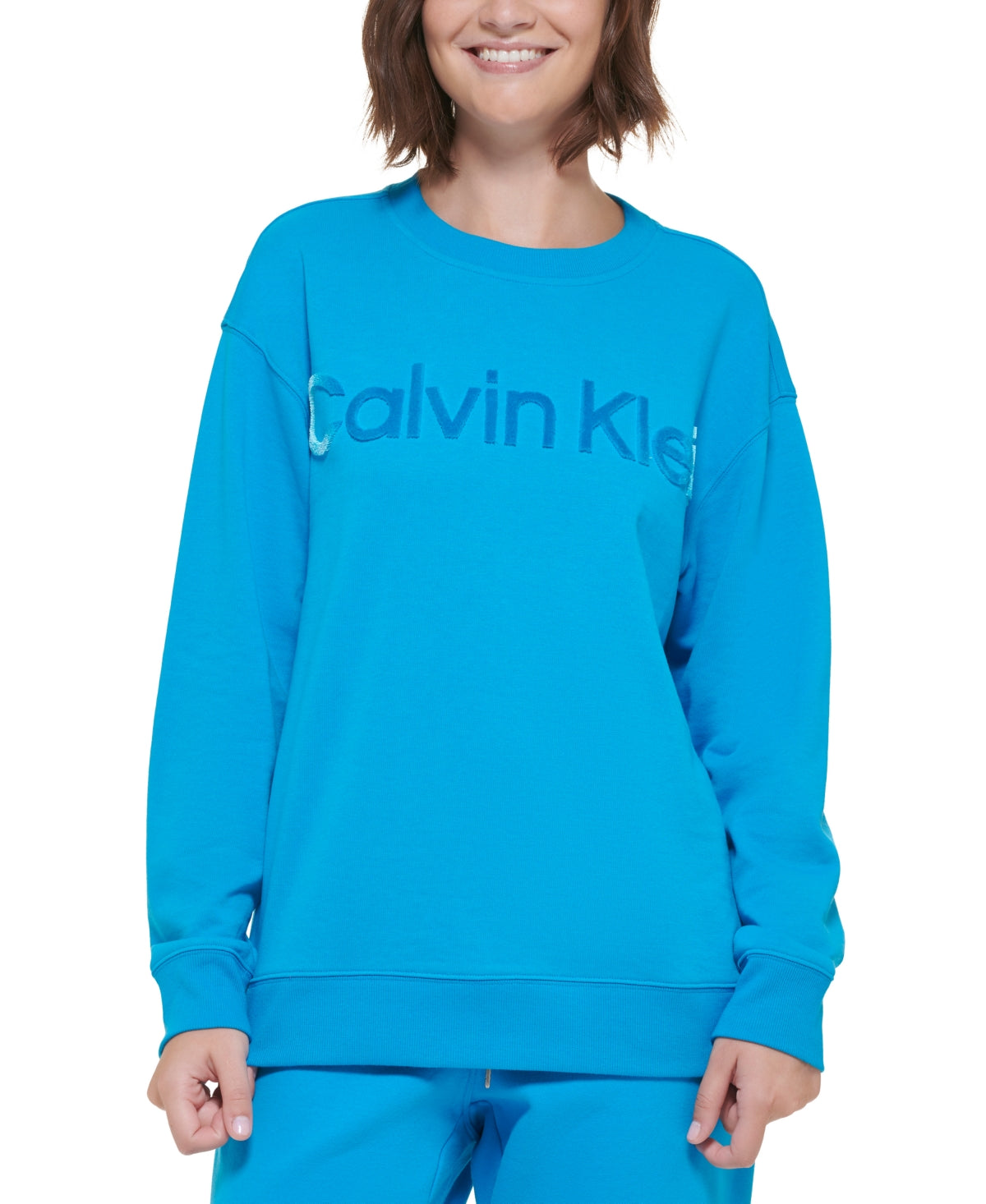 Calvin Klein Moletom Feminino com Logotipo Bordado Azul Tamanho Grande