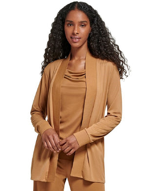 Calvin Klein Cardigan Feminino de Tricô com Frente Aberta Marrom Tamanho Médio