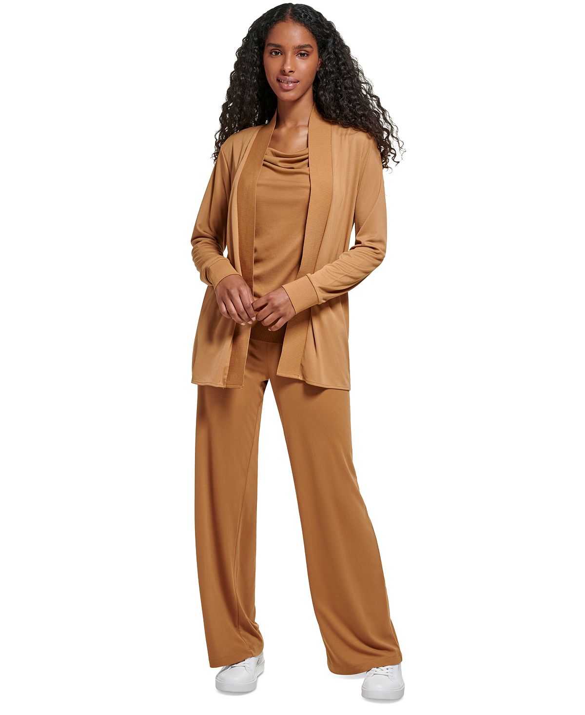 Calvin Klein Cardigan Feminino de Tricô com Frente Aberta Marrom Tamanho Médio