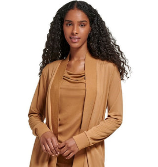 Calvin Klein Cardigan Feminino de Tricô com Frente Aberta Marrom Tamanho Médio