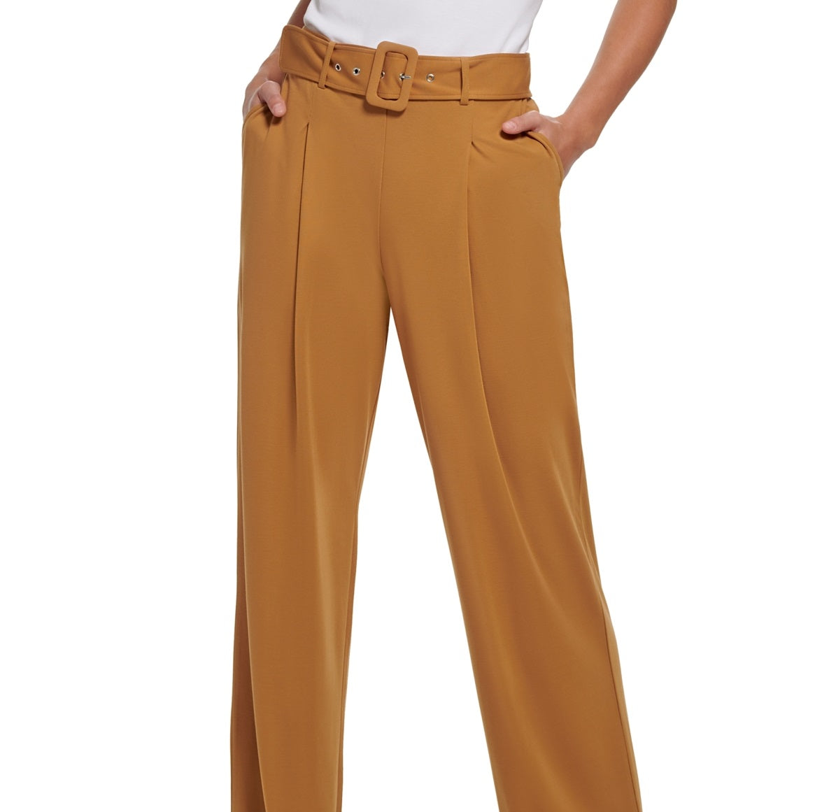 Calça Calvin Klein Feminina Cintura Alta com Cinto Ponte Marrom Tamanho Grande