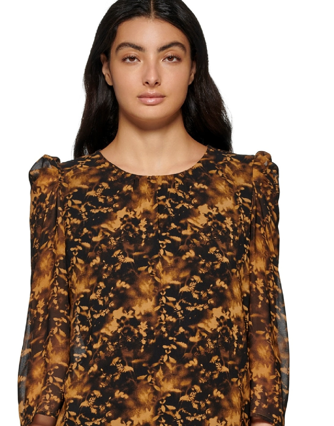 Blusa Calvin Klein Feminina Manga Longa Estampada Ombros Bufantes Preta Tamanho Médio