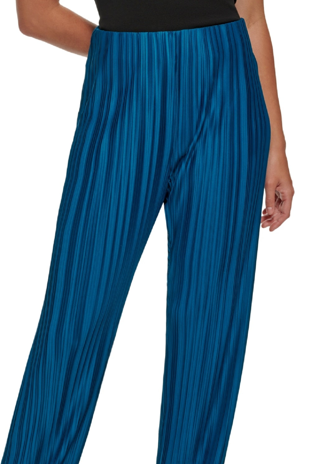 Calça feminina Calvin Klein plissada perna larga azul tamanho grande