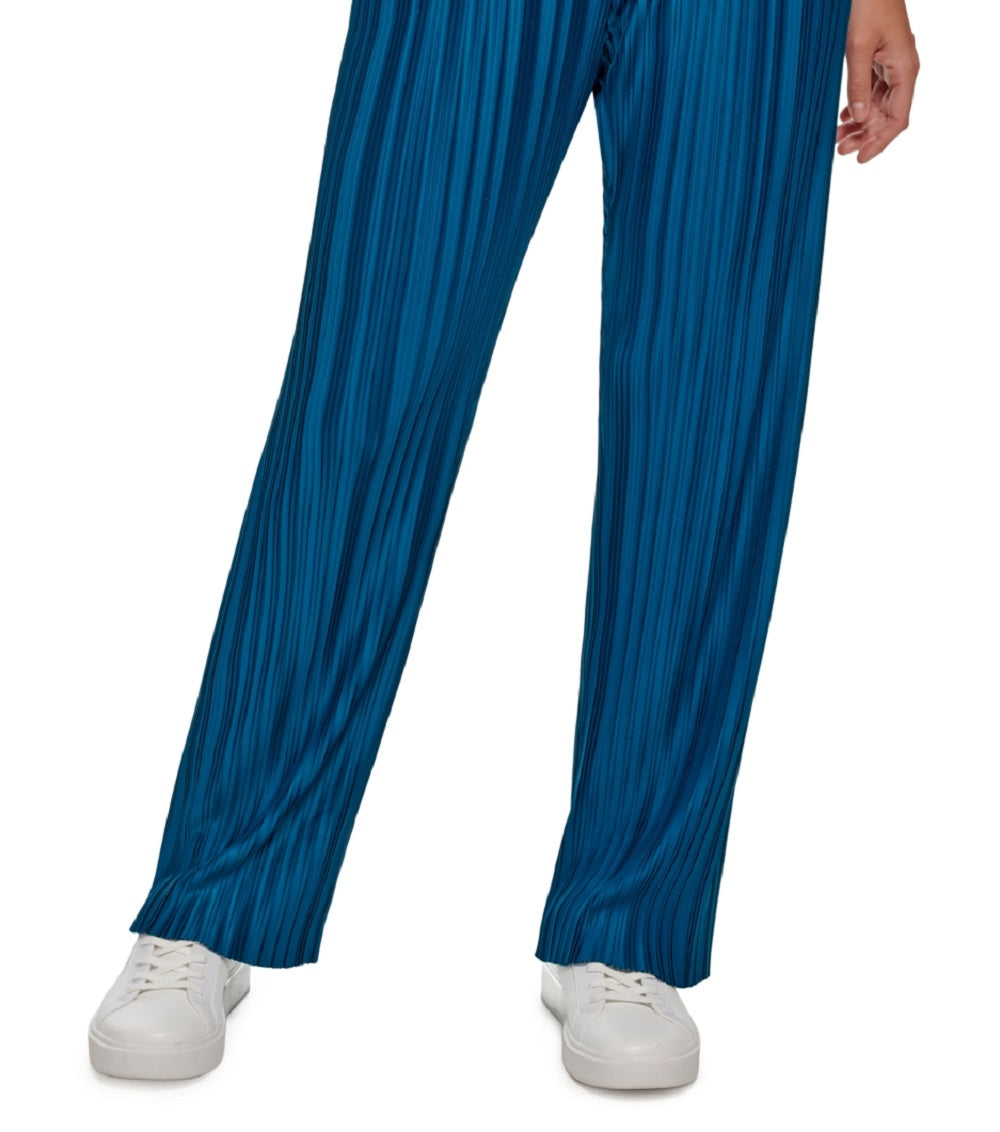 Calça feminina Calvin Klein plissada perna larga azul tamanho grande