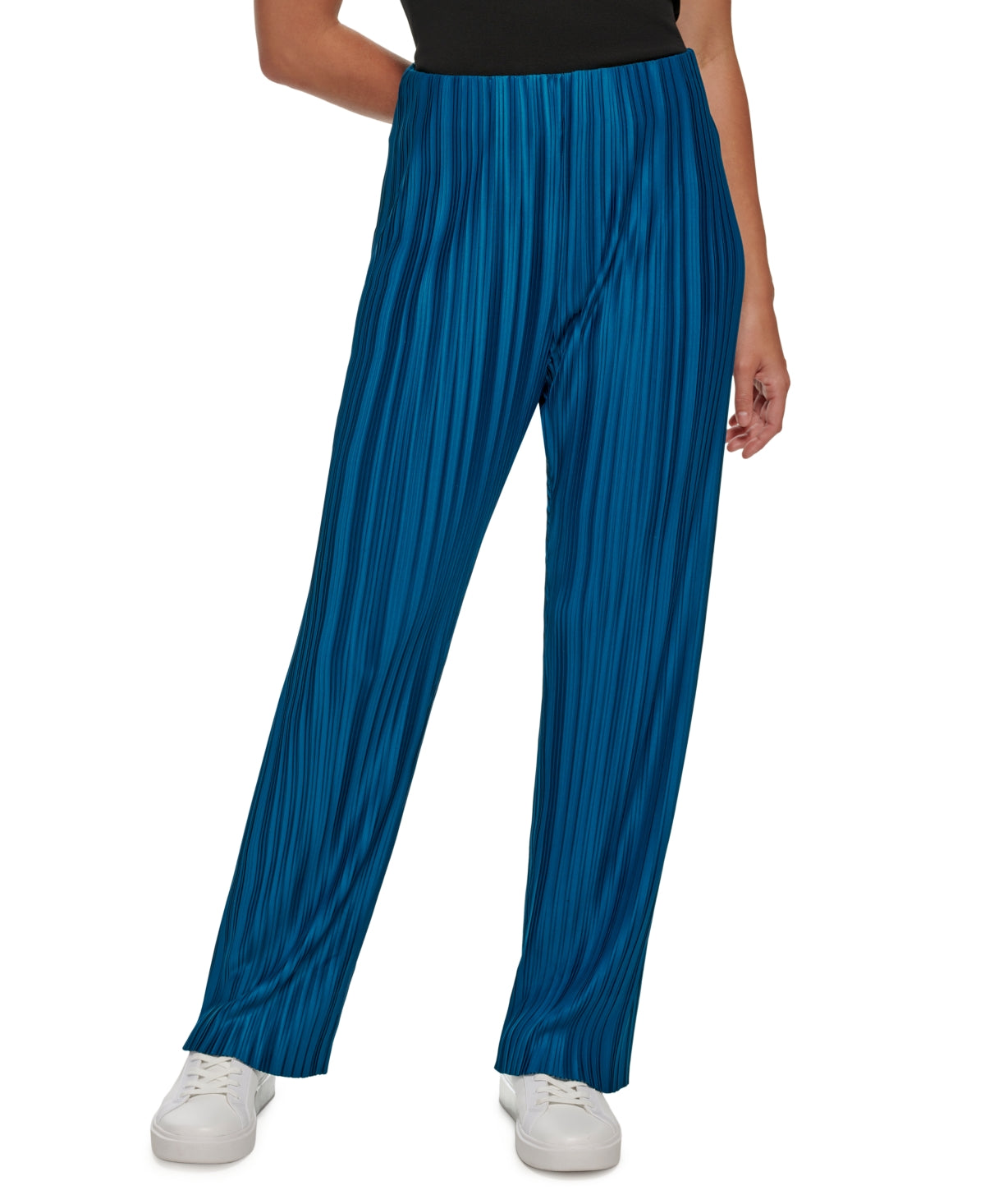 Calça feminina Calvin Klein plissada perna larga azul tamanho grande