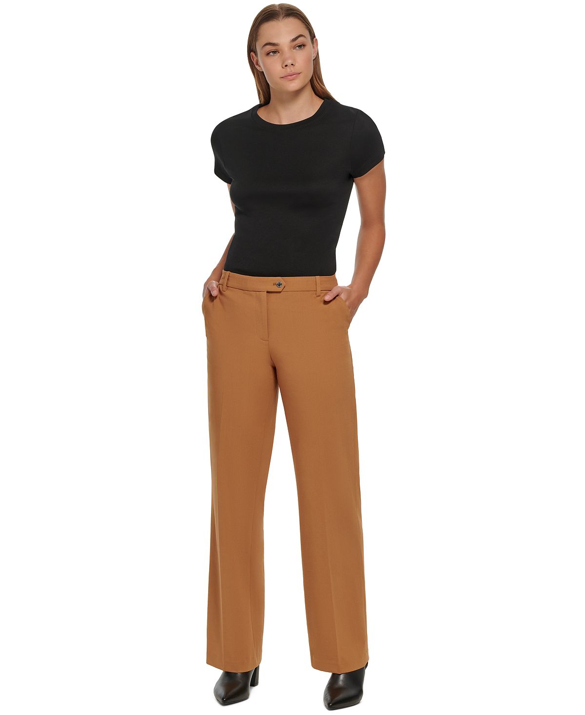Calça feminina Calvin Klein Wide Leg Marrom Tamanho 16