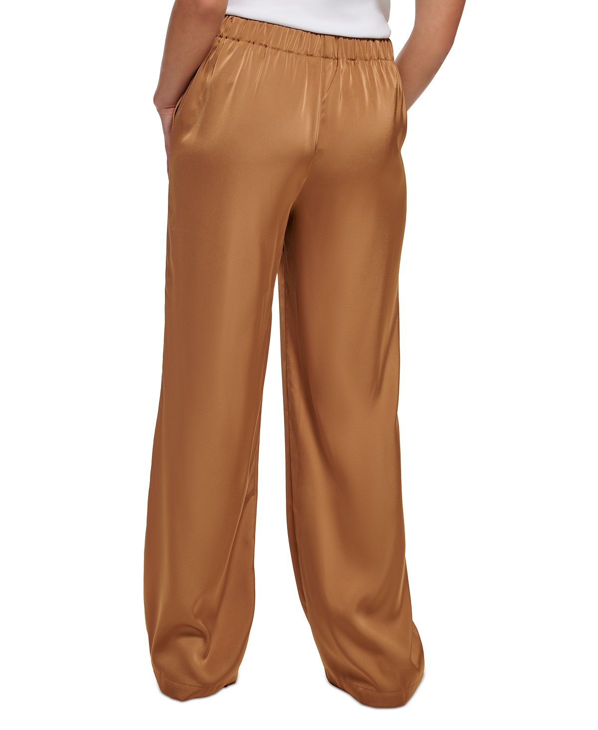 Calça Calvin Klein Feminina Cetim Perna Larga Marrom Tamanho Grande