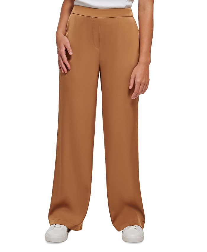 Calça Calvin Klein Feminina Cetim Perna Larga Marrom Tamanho XS