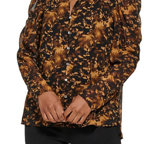 Blusa Calvin Klein Feminina Manga Longa Estampada Ombros Bufantes Preta Tamanho Grande