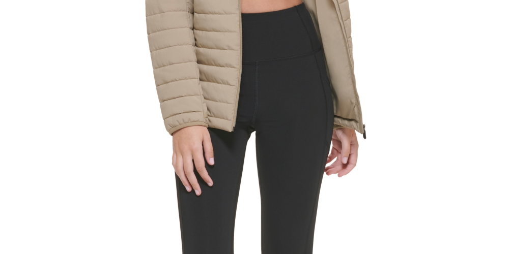 Jaqueta acolchoada feminina Calvin Klein com capuz removível, tamanho grande, verde