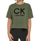 Camiseta Calvin Klein Feminina de Algodão com Estampa de Logotipo Flocado e Manga Curta Verde Tamanho Grande
