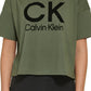 Camiseta Calvin Klein Feminina de Algodão com Estampa de Logotipo Flocado e Manga Curta Verde Tamanho Grande