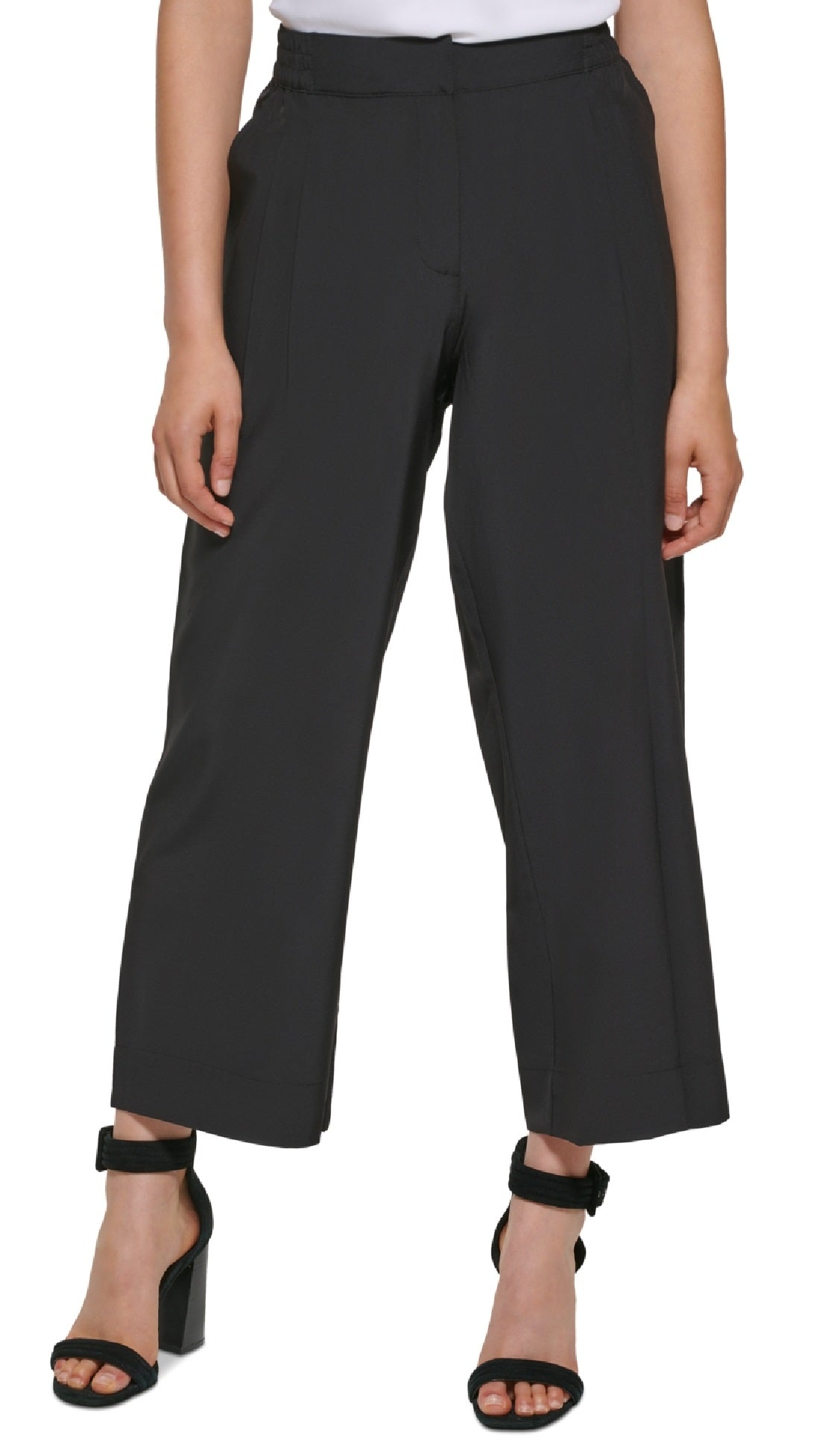 Calça cropped feminina Calvin Klein Wide Leg Preta Tamanho Médio