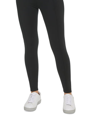 Calça legging feminina Calvin Klein com costura franzida e comprimento total, preta, tamanho pequeno