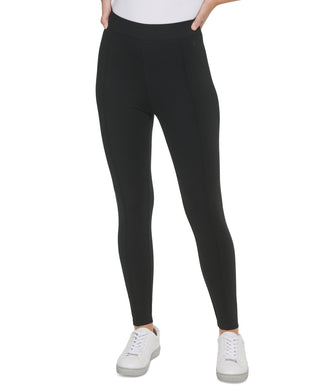 Calça legging feminina Calvin Klein com costura franzida e comprimento total, preta, tamanho pequeno