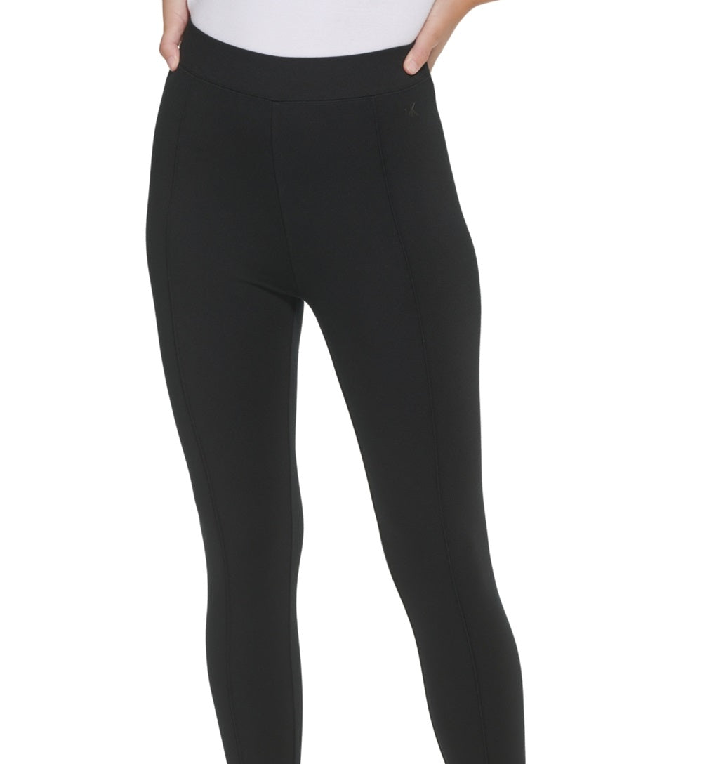 Calça legging feminina Calvin Klein com comprimento total e costura franzida, preta, tamanho extrapequeno