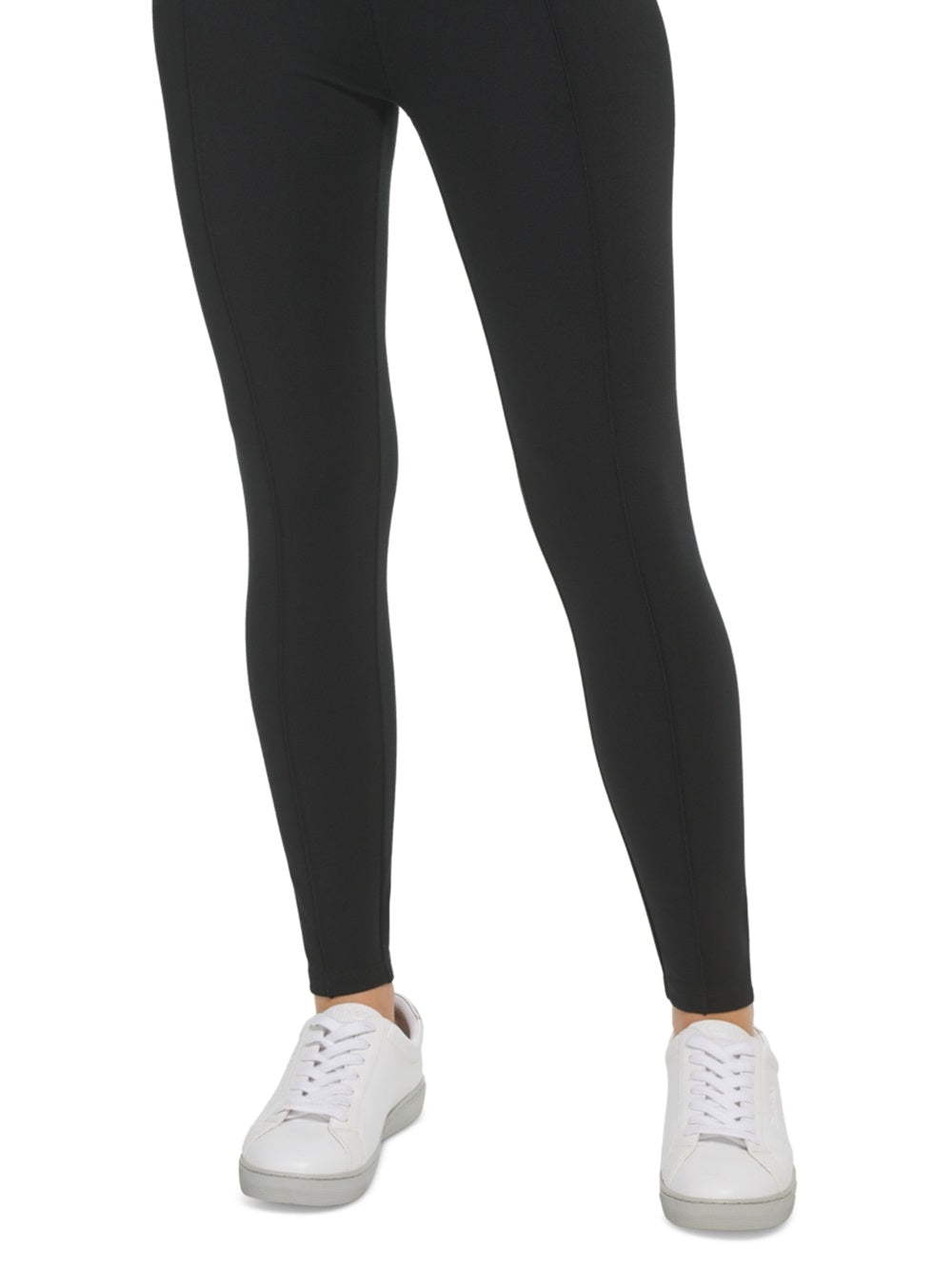 Calça legging feminina Calvin Klein com comprimento total e costura franzida, preta, tamanho extrapequeno