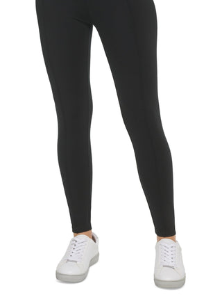 Calça legging feminina Calvin Klein com comprimento total e costura franzida, preta, tamanho extrapequeno