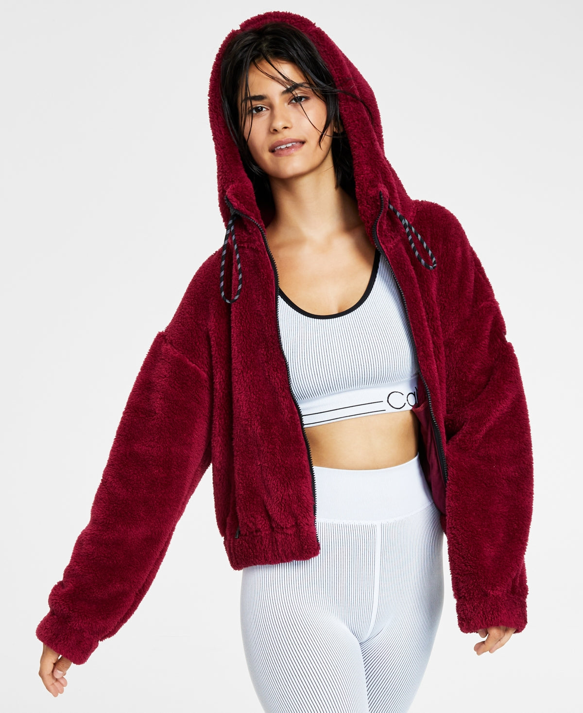 Jaqueta Sherpa com Capuz Calvin Klein Performance Feminina Vermelha Tamanho P