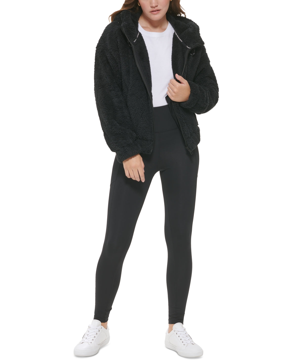 Jaqueta Sherpa com Capuz Calvin Klein Feminina Preta Tamanho Grande