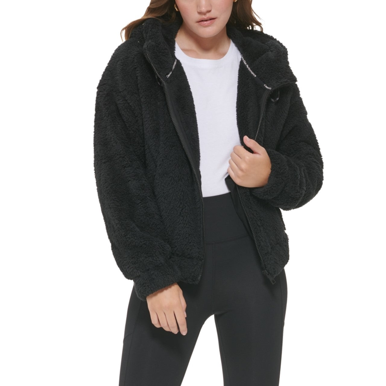 Jaqueta Sherpa com Capuz Calvin Klein Feminina Preta Tamanho Grande