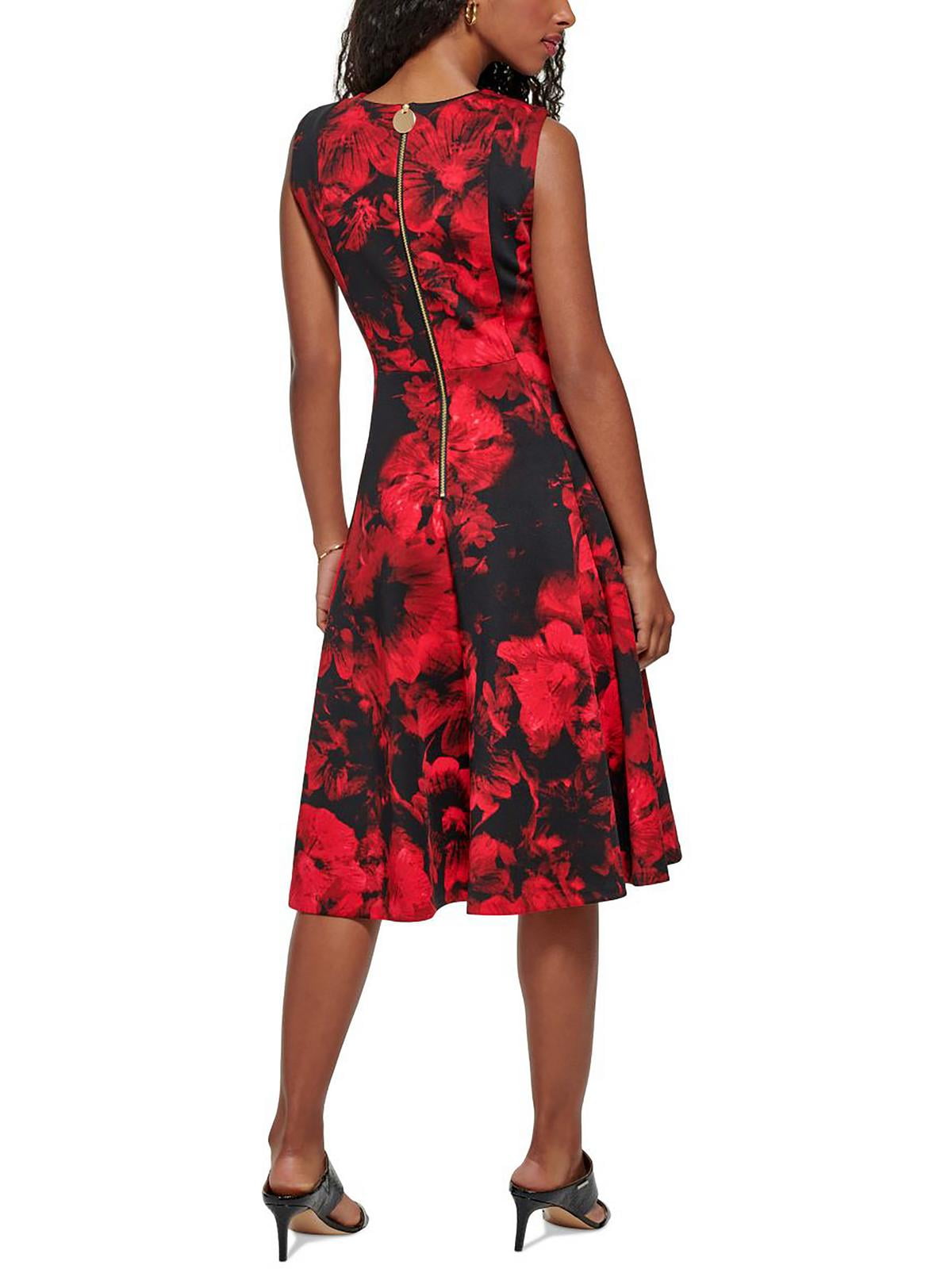 Vestido Calvin Klein Feminino Midi Fit &amp; Flare Vermelho Tamanho 4 Petite