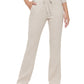 Calça flare feminina Calvin Klein cintura alta com cordão, bege, tamanho grande