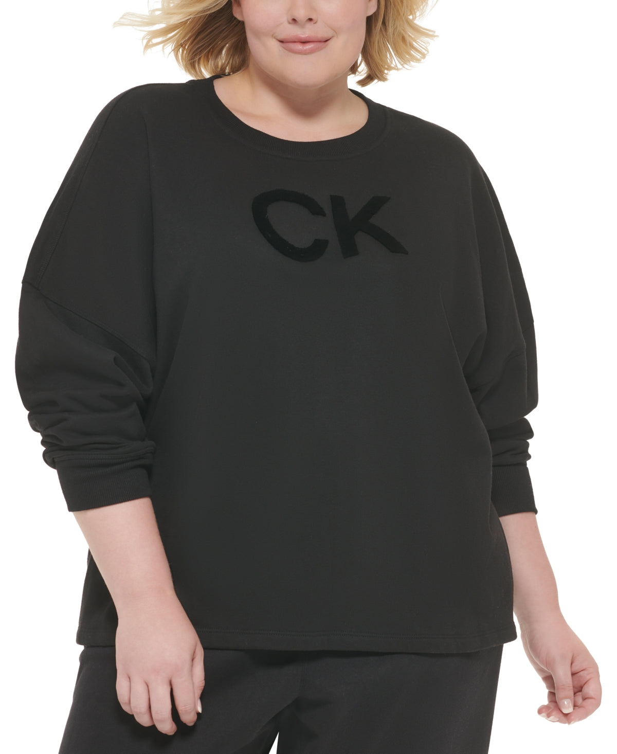 Calvin Klein Moletom Feminino Veludo Logo French Terry Preto Tamanho 2X