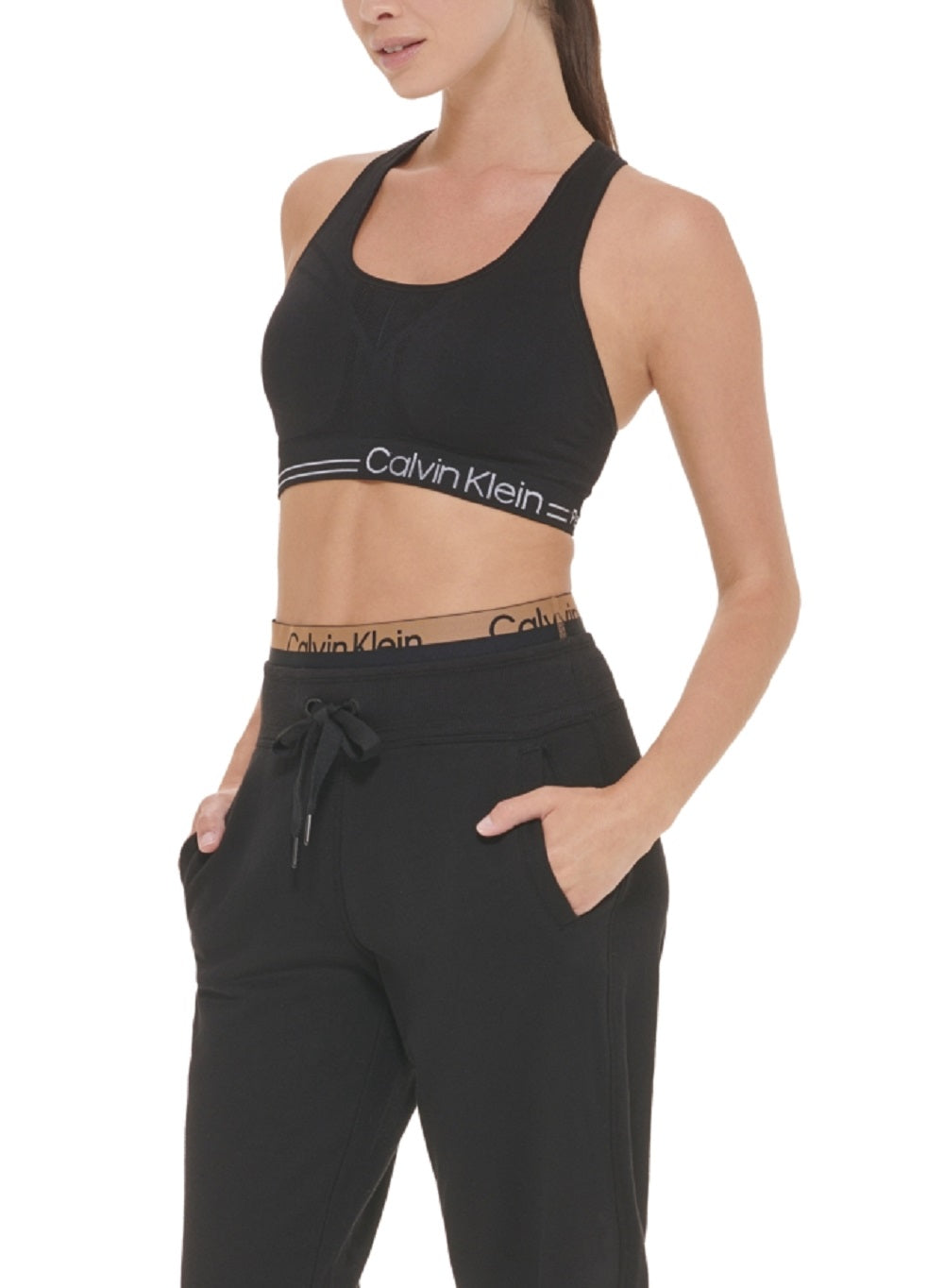 Calça de moletom elástica com logotipo Calvin Klein feminina, preta, tamanho GG