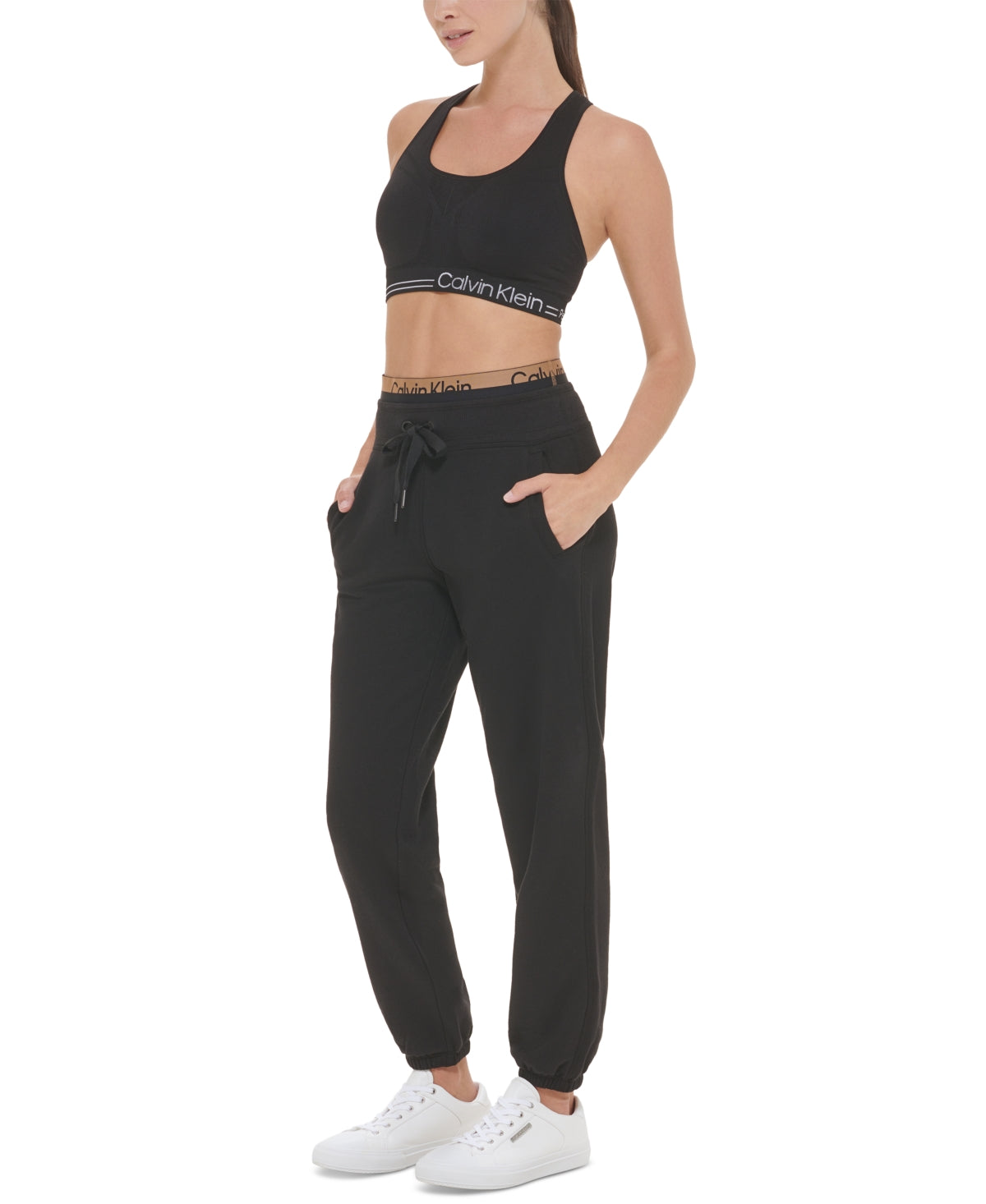 Calça de moletom elástica com logo Calvin Klein feminina, preta, tamanho pequeno