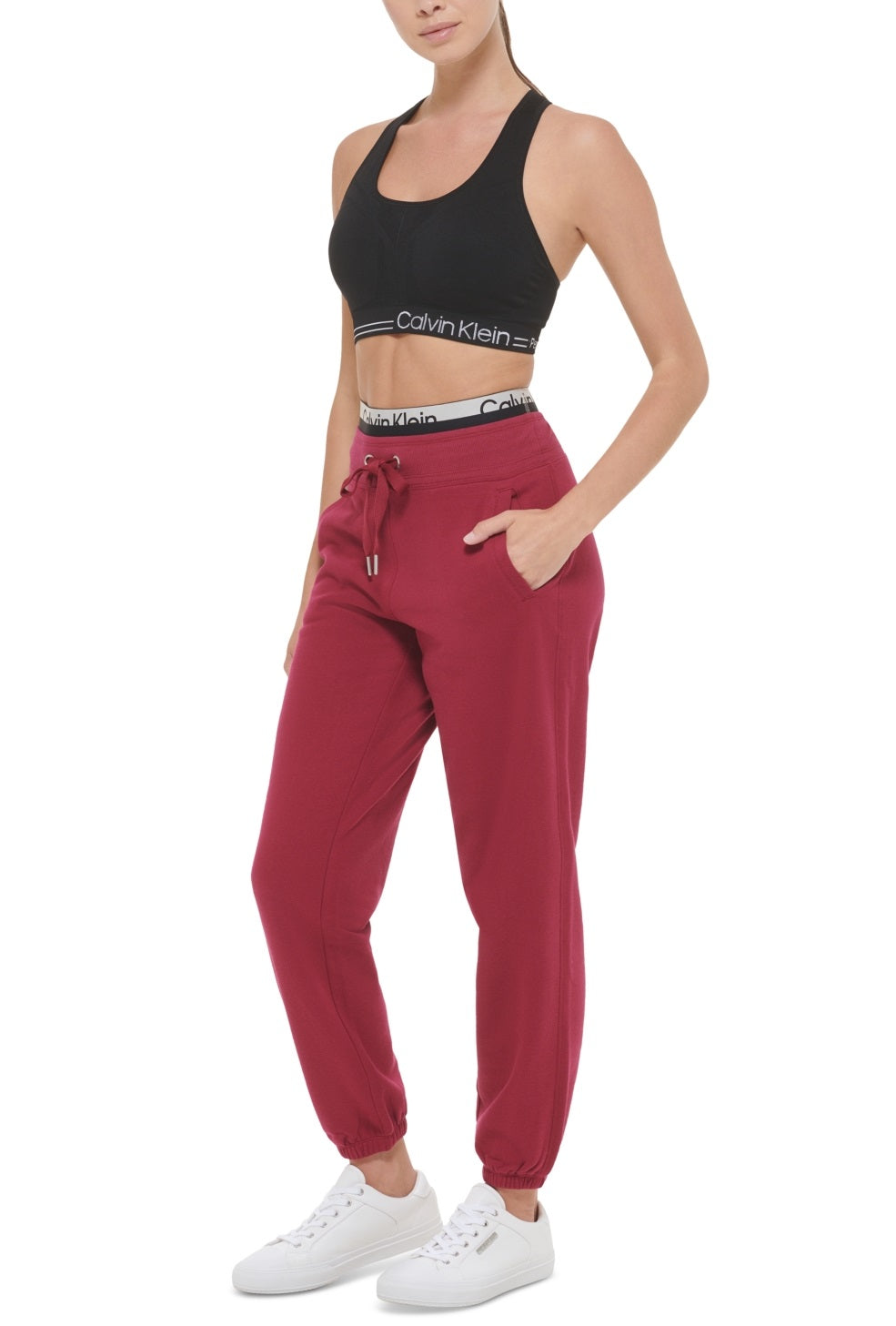 Calça de moletom elástica com logo Calvin Klein feminina, vermelha, tamanho médio