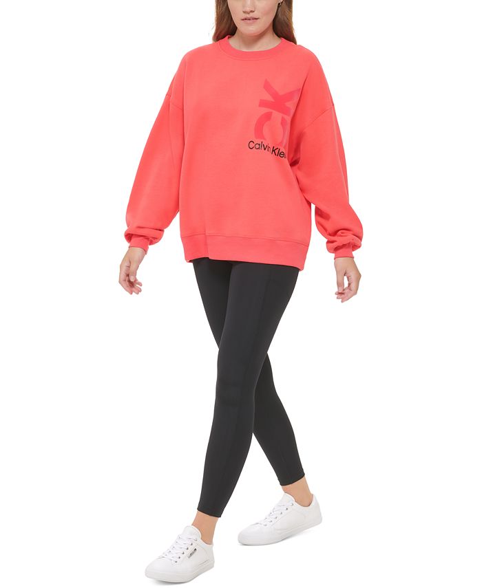 Calvin Klein Moletom Feminino com Manga Grande e Logotipo Verde Tamanho P