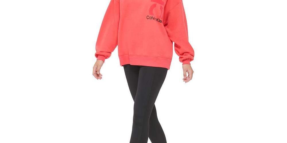Calvin Klein Moletom Feminino com Manga Grande e Logotipo Verde Tamanho P